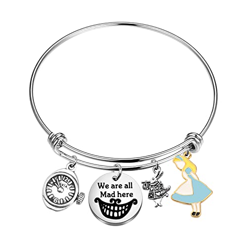 BNQL Alices Charm-Armband, inspiriert von Verrückter Hutmacher, verstellbares Armband, Edelstahl von BNQL