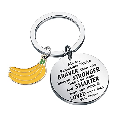 BNQL Bananen-Schlüsselanhänger mit Bananen-Motiv, inspirierendes Geschenk, Aufschrift: "You Are Braver Stronger Smarter Loved Than You Think, L, Edelstahl, von BNQL