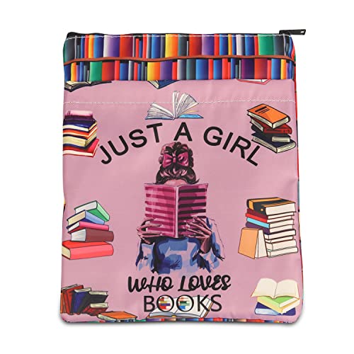 BNQL Buchhülle mit Reißverschluss, Motiv "Just a Girl Who Loves Book", für Taschenbuch, Nerd, Geschenk (Mädchenbuchhülle) von BNQL