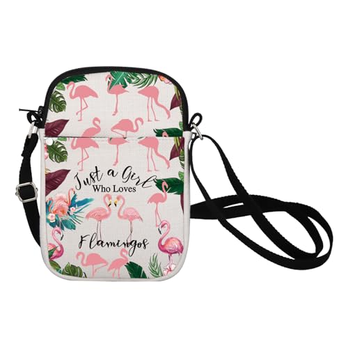 BNQL Flamingo-Umhängetasche, Flamingo-Geschenke für Flamingo-Liebhaber, nur ein Mädchen, das Flamingos liebt, Handytasche, Canvas-Tasche, weiß, 8.26*5.9 inches von BNQL