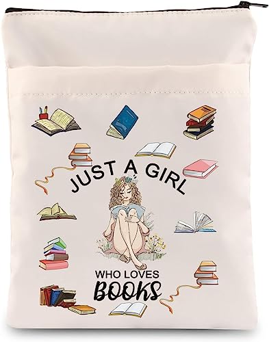 BNQL Just a Girl Who Loves Books Sleeve with Zipper Book Lover Gifts Book Cover Protector Sleeve for Paperback Book Nerd Gift, Just a Girl Who Loves Books Sleeve Beige, modisch von BNQL