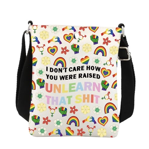 BNQL LGBT Umhängetasche, Lgbt Pride, Geschenke, Gleichberechtigung, Geschenke für soziale Gerechtigkeit, Menschenrechte, Regenbogen-Handy-Schultertasche, weiß, 8.26*5.9 inches von BNQL