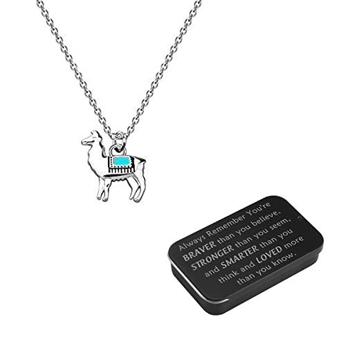 BNQL Winzige Lama-Halskette, Geschenk, Llama-Anhänger, Halskette, Llama-Liebhaber, Geschenke, Llama-Alpaka-Schmuck, You are Braver Stronger Smarter Than You Think, Edelstahl von BNQL