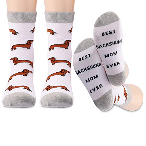 Dackelsocken, beste 2 Paar, beste Dackel Mama Ever Crew-Socken für Hundebesitzer, Geschenke für Dackel-Liebhaber, Geschenke für Frauen (Dackel Mom), DachshundMomsocks, One size von BNQL