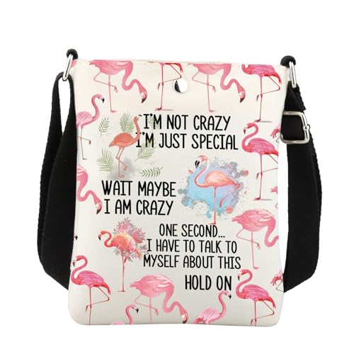 Flamingo-Umhängetasche, Flamingo-Geschenke für Flamingo-Liebhaber, Frauen, Flamingos, I'm Not Crazy I'm Just Special Handy-Schultertasche, weiß, 8.26*5.9 inches von BNQL