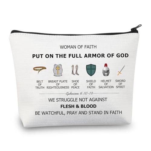 Inspirierende Make-up-Tasche, christliches Geschenk für Frauen, Bibelvers, religiöse Geschenke, Schrift, Zitate, setzen Sie auf die volle Rüstung Gottes, Put On The Full Armor Of God Make-up-Tasche, von BNQL