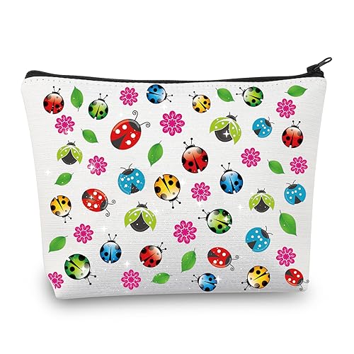 Ladybug Make-up Kosmetiktasche Marienkäfer Geschenke für Frauen Mädchen Marienkäfer Liebhaber Geschenke Niedlich Marienkäfer Make-up Reise Reißverschlusstasche, Kosmetiktasche Marienkäfer, modisch von BNQL