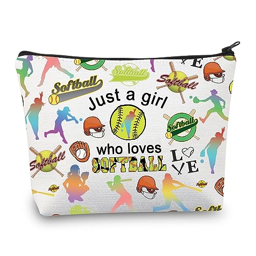 Mädchen Softball Geschenke Make-up Tasche Softball Spieler Geschenk Just a Girl Who Loves Softball Liebhaber Geschenk für Softball Team Kosmetiktasche, Wer liebt Softball, modisch von BNQL