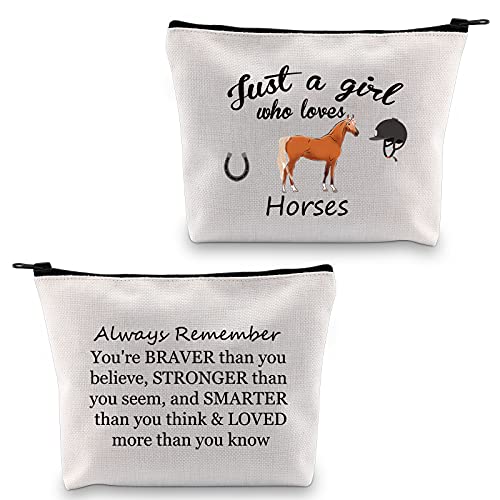 Pferde Geschenke für Mädchen Pferd Make-up Tasche Just a Girl Who Loves Horses Lover Geschenke Pferde Kosmetiktasche Reißverschluss Tasche Reisetasche Federmäppchen Organizer Aufbewahrung, Leinwand., von BNQL