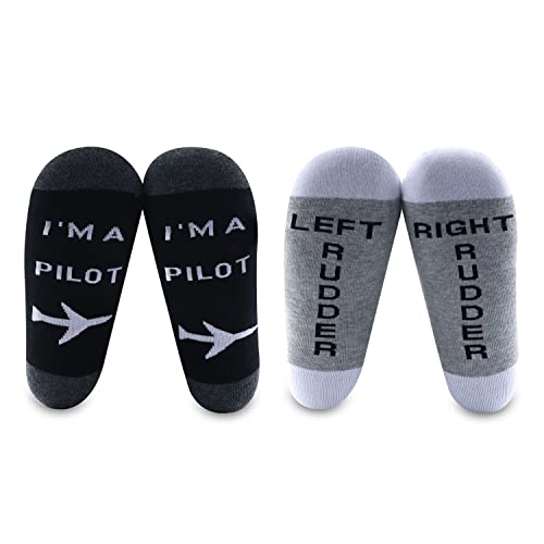 Pilot Gifts Socken mit Aufschrift "Trust Me I'm a Pilot", Luftfahrt-Geschenke, linker Ruder, rechter Ruder, Socken, Luftfahrt-Themen-Geschenke Gr. L, Pilotensocke von BNQL