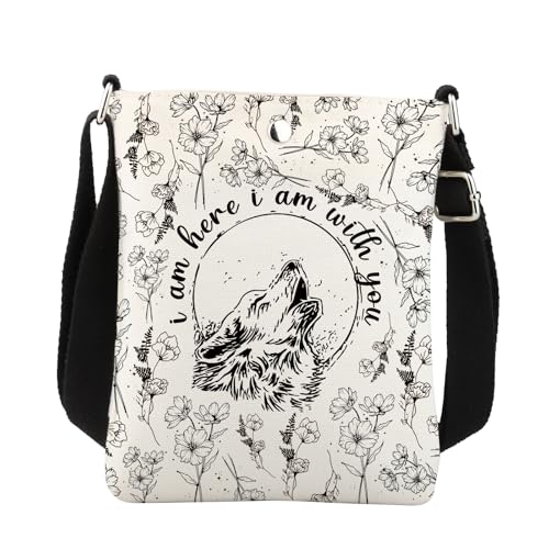 Wolf Gift Crossbody Bag Fantasy Novel Gift for Readers Book Inspired Gift I Am Here I Am With You Bookish Gifts Shoulder Bag, weiß, 8.26*5.9 inches von BNQL