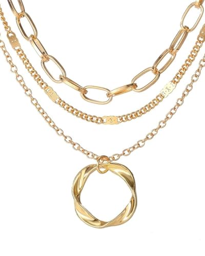 BNREOZA 1 Stück Bohemian Vintage Layered Necklace Anhänger,Goldschmuck für Frauen und Mädchen, gestapelte unregelmäßige runde Anhänger Halskette, ideales für Freundin Ehefrau Liebhaber von BNREOZA