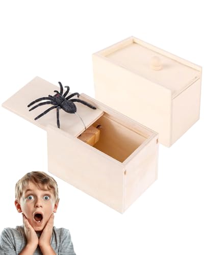 BNREOZA 1 Stück Prank Spider Box, Spider Prank Box, Wooden Prank Spider, Spinning Prank Box Scare Box für Kinder Erwachsene Halloween Party Favours von BNREOZA