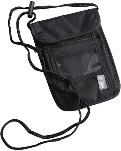 BNREOZA 1 x Brustbeutel mit Datenschutz, diebstahlsichere Unisex-Reisegeldbörse, wasserdichte schwarze Handytasche, Reisepass-Halsbeutel für Jungen, Kreditkarten, Smartphone (schwarz) von BNREOZA
