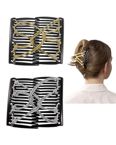 BNREOZA 2 Stück elastischer Haarkamm, magischer elastischer Kamm, elastische Haarklammer, elastischer Doppelseil-Haarkamm, Mehrzweck-Haarzubehör für Frauen- und Mädchenfrisuren, DIY Haarstyling-Tools von BNREOZA