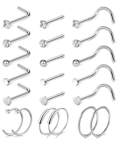 BNREOZA 21 Stück Nasenring Piercing Nasenklammer, 316L Chirurgenstahl CZ Nasenklammer Piercing Nasenring, Nasenklammer Nasenpiercing, Frauen Männer, Silber BNREOZA 21 Stück Nasenring Piercing Nasenklammer, 316L Chirurgenstahl CZ Nasenklammer Piercing Nasenring, Nasenklammer Nasenpiercing, Frauen Männer, Silber von BNREOZA