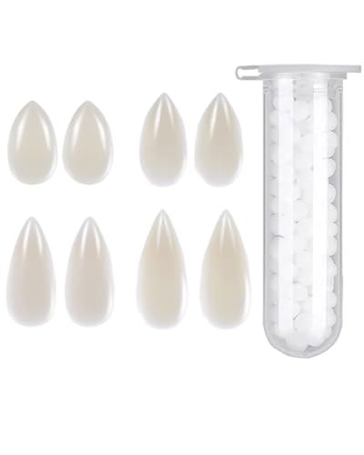 BNREOZA 4 Paar Halloween Vampirzähne Spikes, 4 Größen, Vampirzähne Falsche Zähne mit 1 Tube Pellets für Rollenspiel Party Requisiten Halloween von BNREOZA