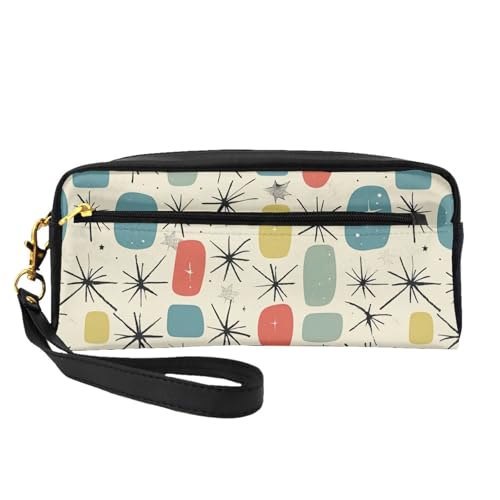 Atomic Stars Make-up-Tasche aus Leder mit Retro-Muster, mit Handschlaufe, tragbare Reise-Kulturbeutel, Kosmetik-Organizer-Tasche für Damen, Schwarz , Einheitsgröße, Kosmetiktasche von BNVSADC