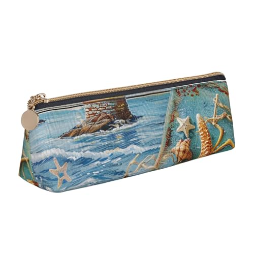 BNVSADC Bedrucktes Dreieck-Federmäppchen aus Leder, niedliches Schreibwaren-Federmäppchen für Schule, Büro, Reisen, weiß, Einheitsgröße, Schulranzen von BNVSADC