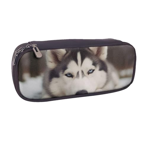 BNVSADC Bedrucktes Federmäppchen und Make-up-Tasche aus Leder, Motiv: Husky Dog – stilvolles Federmäppchen, Schreibwaren-Organizer-Tasche für Schule, Büro, Reisen, Schwarz , Einheitsgröße, von BNVSADC