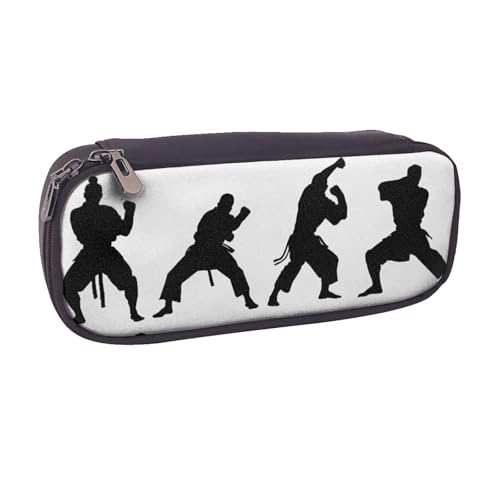 BNVSADC Bedrucktes Federmäppchen und Make-up-Tasche aus Leder, Motiv: Silhouettes of Martial Arts – stilvolles Federmäppchen für Schule, Büro, Reisen, Schwarz , Einheitsgröße, Kosmetiktasche von BNVSADC