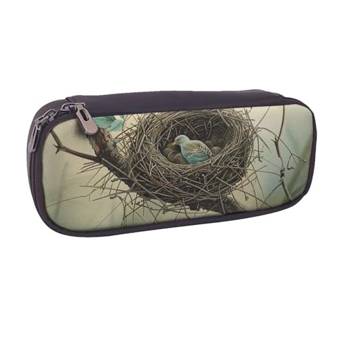 BNVSADC Bedrucktes Federmäppchen und Make-up-Tasche aus Leder für den Außenbereich, Motiv: Vogelhaus, stilvolles Federmäppchen, Schreibwaren, Organizer, Tasche für Schule, Büro, Reisen, Schwarz von BNVSADC