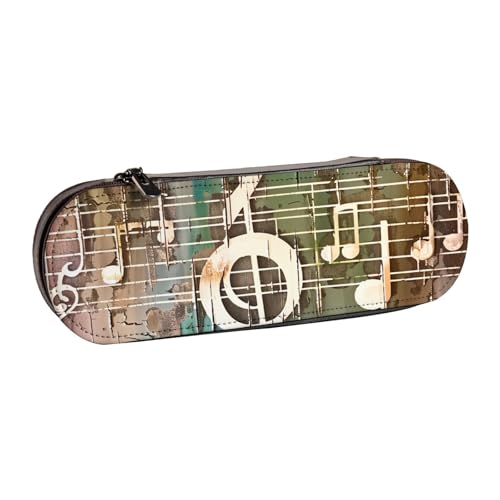 BNVSADC Bedrucktes Leder-Federmäppchen und Make-up-Tasche mit Indianer-Motiv, stilvolle Hartschale, Schreibwaren-Organizer-Tasche für Schule, Büro, Reisen, Musiknote, Einheitsgröße, Kosmetiktasche von BNVSADC