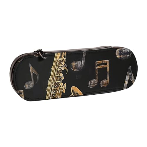 BNVSADC Bedrucktes Leder-Federmäppchen und Make-up-Tasche mit Indianer-Motiv, stilvolle Hartschale, Schreibwaren-Organizer-Tasche für Schule, Büro, Reisen, Musiknoten Treble, Einheitsgröße von BNVSADC