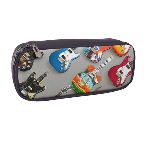 BNVSADC Bunte Gitarren 1 bedrucktes Leder-Federmäppchen & Make-up-Tasche – stilvolles Federmäppchen für Schreibwaren, Organizer, Tasche für Schule, Büro, Reisen, Schwarz , Einheitsgröße, von BNVSADC