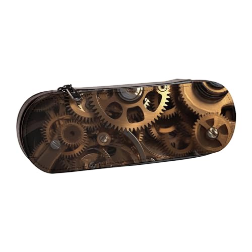 BNVSADC Coole Steampunk-Zahnrädermäppchen aus bedrucktem Leder und Make-up-Tasche – stilvolle Hartschalen-Bleistifttasche, Schreibwaren-Organizer-Tasche für Schule, Büro, Reisen, Schwarz , von BNVSADC