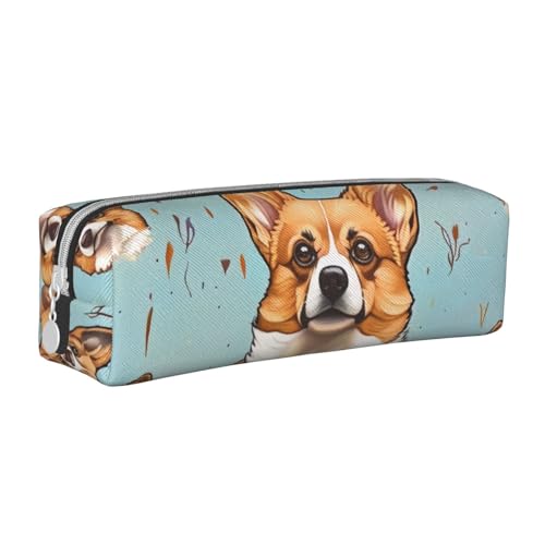 BNVSADC Corgi Bedrucktes Federmäppchen aus Leder, niedliches Federmäppchen mit Reißverschluss, für Schule, Büro, Reisen, weiß, Einheitsgröße, Kosmetiktasche von BNVSADC