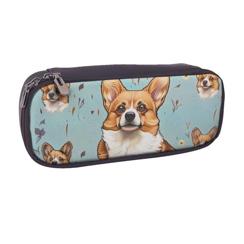 BNVSADC Corgi Federmäppchen und Make-up-Tasche aus bedrucktem Leder – stilvolles Federmäppchen, Schreibwaren-Organizer-Tasche für Schule, Büro, Reisen, Schwarz , Einheitsgröße, Kosmetiktasche von BNVSADC