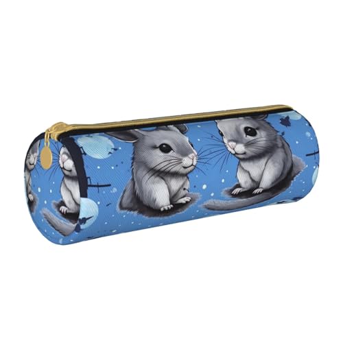 BNVSADC Federmäppchen, Motiv: blaue Chinchillas und Mond, rund, Leder, niedliches Schreibwaren, Stifteetui für Schule, Büro, Reisen, weiß, Einheitsgröße, Kosmetiktasche BNVSADC Federmäppchen, Motiv: blaue Chinchillas und Mond, rund, Leder, niedliches Schreibwaren, Stifteetui für Schule, Büro, Reisen, weiß, Einheitsgröße, Kosmetiktasche von BNVSADC