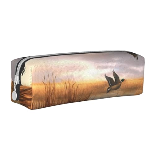 BNVSADC Federmäppchen aus Leder, Motiv: Jagd, fliegende Wildenten, mit Reißverschluss, für Schule, Büro, Reisen, weiß, Einheitsgröße, Kosmetiktasche von BNVSADC