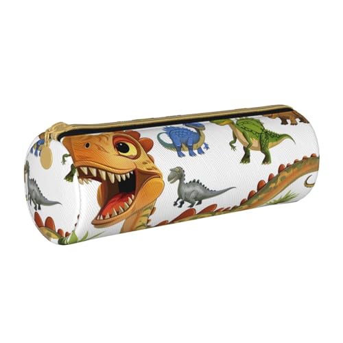 BNVSADC Federmäppchen mit Cartoon-Dinosaurier-Bildern, bedruckt, rund, Leder-Federmäppchen, niedliches Schreibwaren-Federmäppchen für Schule, Büro, Reisen, weiß, Einheitsgröße, Kosmetiktasche von BNVSADC