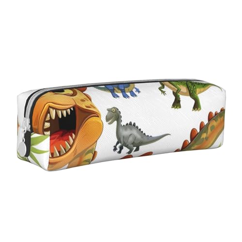 BNVSADC Federmäppchen mit Cartoon-Dinosaurier-Bildern, bedrucktes Federmäppchen, Leder, niedliches Schreibwaren, Federmäppchen mit Reißverschluss, für Schule, Büro, Reisen, weiß, Einheitsgröße von BNVSADC