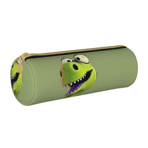 BNVSADC Federmäppchen mit Cartoon-Dinosaurier-Motiv, rund, aus Leder, niedliches Schreibwaren, Federmäppchen für Schule, Büro, Reisen, weiß, Einheitsgröße, Kosmetiktasche von BNVSADC