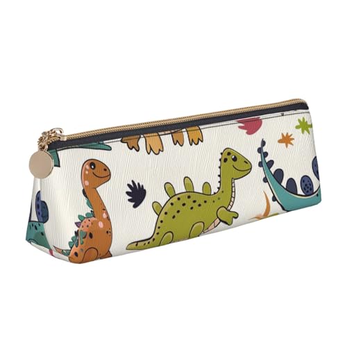 BNVSADC Federmäppchen mit Dinosaurier-Muster, bedrucktes Dreiecks-Federmäppchen, Leder-Federmäppchen, niedliches Schreibwaren, Federmäppchen für Schule, Büro, Reisen, weiß, Einheitsgröße, Schulranzen von BNVSADC