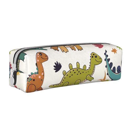 BNVSADC Federmäppchen mit Dinosaurier-Muster, bedrucktes Federmäppchen, Leder, niedliches Schreibwaren, Federmäppchen mit Reißverschluss, für Schule, Büro, Reisen, weiß, Einheitsgröße, Kosmetiktasche von BNVSADC