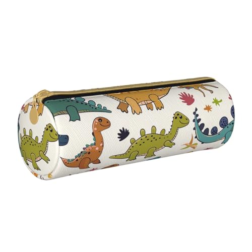 BNVSADC Federmäppchen mit Dinosaurier-Muster, rund, aus Leder, niedliches Schreibwaren-Federmäppchen für Schule, Büro, Reisen, weiß, Einheitsgröße, Kosmetiktasche von BNVSADC