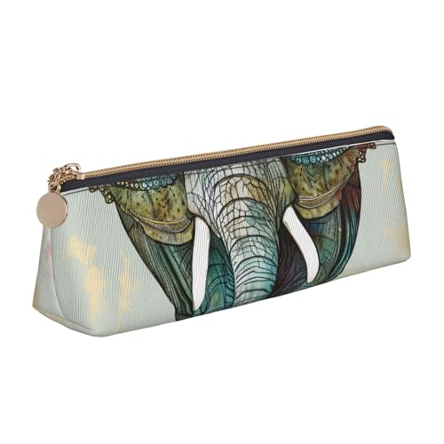 BNVSADC Federmäppchen mit Elefantenmotiv, dreieckig, Leder, niedliches Schreibwaren, Stifteetui für Schule, Büro, Reisen, Elefantenmuster, Einheitsgröße, Schulranzen von BNVSADC