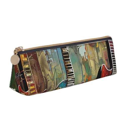 BNVSADC Federmäppchen mit Gitarren-Motiv, dreieckig, Leder, niedlich, für Schule, Büro, Reisen, weiß, Einheitsgröße, Schulranzen von BNVSADC
