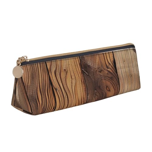 BNVSADC Federmäppchen mit Holzmaserung, dreieckig, aus Leder, niedlich, für Schule, Büro, Reisen, weiß, Einheitsgröße, Schulranzen von BNVSADC