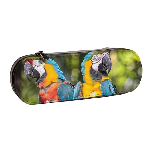 BNVSADC Federmäppchen mit Papageien-Motiv, bedrucktes Leder-Federmäppchen und Make-up-Tasche – stilvolle Hartschalen-Bleistifttasche, Schreibwaren-Organizer-Tasche für Schule, Büro, Reisen, Schwarz , von BNVSADC