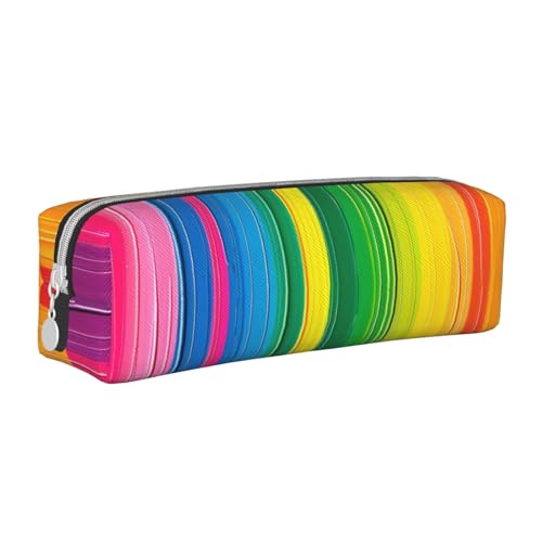 BNVSADC Federmäppchen mit Regenbogenfarben-Streifen, bedrucktes Leder-Federmäppchen mit Reißverschluss, für Schule, Büro, Reisen, weiß, Einheitsgröße, Kosmetiktasche von BNVSADC