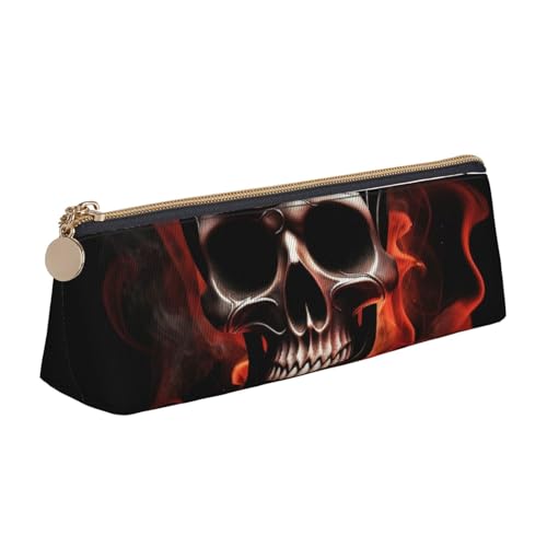 BNVSADC Federmäppchen mit Totenkopf-Motiv, dreieckig, Leder, niedlich, für Schule, Büro, Reisen, weiß, Einheitsgröße, Schulranzen von BNVSADC