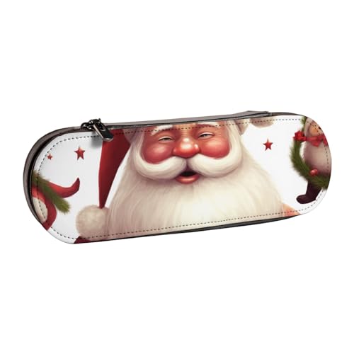 BNVSADC Federmäppchen mit Weihnachtsmann-Motiv, bedrucktes Leder-Federmäppchen und Make-up-Tasche – stilvolle Hartschalen-Bleistifttasche, Schreibwaren-Organizer-Tasche für Schule, Büro, Reisen, von BNVSADC