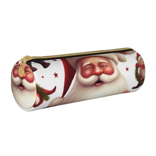 BNVSADC Federmäppchen mit Weihnachtsmann-Motiv, rund, aus Leder, niedlich, für Schule, Büro, Reisen, weiß, Einheitsgröße, Kosmetiktasche von BNVSADC