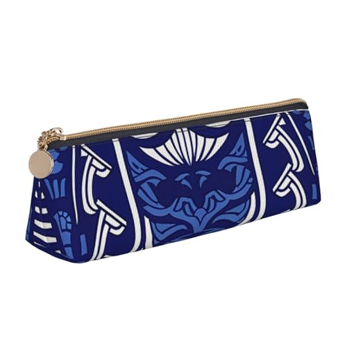 BNVSADC Federmäppchen mit chinesischer Landschaftsmalerei, bedrucktes Dreiecks-Federmäppchen, Leder-Federmäppchen, niedliches Schreibwaren-Federmäppchen, Blaues, polynesisches Maori-Tribal-Muster von BNVSADC