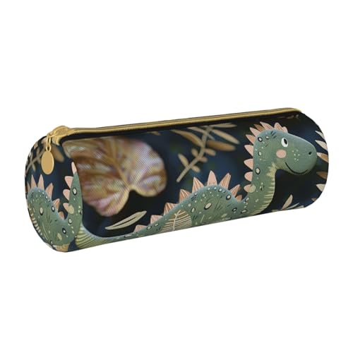BNVSADC Federmäppchen mit niedlichem Dinosaurier-Motiv, rund, Leder-Federmäppchen, niedliches Schreibwaren-Federmäppchen für Schule, Büro, Reisen, weiß, Einheitsgröße, Kosmetiktasche von BNVSADC